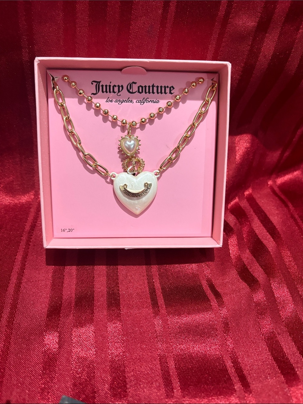 Juicy Couture Gold & White Heart Charm Layered Necklace
